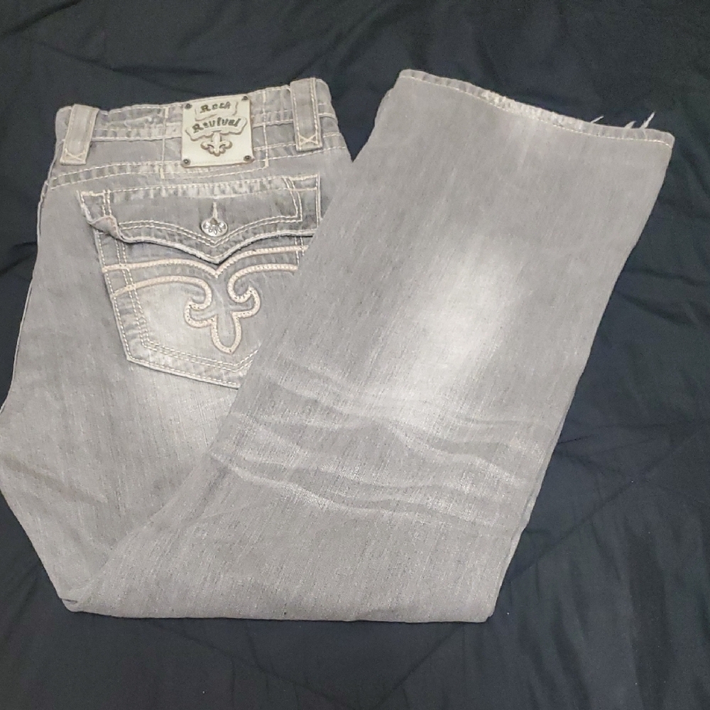 Rock Revival Light Gray Patch Detail Jeans - Picture 4 of 16
